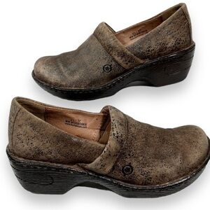 Born Womens 6.5 Med Brown Slip On Clogs Leather Casual Comfort Shoes Wedge Heels